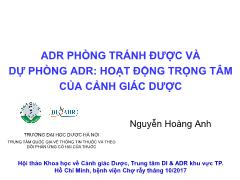 ADR phòng tránh được và dự phòng ADR: Hoạt động trọng tâm của cảnh giác dược