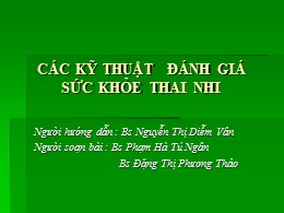 Bài giảng Các kĩ thuật đánh giá sức khỏe thai nhi - Nguyễn Thị Diễm Vân