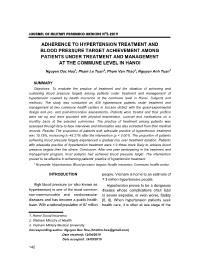 Adherence To Hypertension Treatment And Blood Pressure Target Achievement Among Patients Under Treatment And Management At The Commune Level In Hanoi - Nguyen Duc Hoa