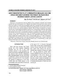 Anti-Tumor Effects Of Combination Measles Vaccine Virus And Nimotuzumab Treatment On Nude Mice Bearing Human Larynx Cancer - Ngo Thu Hang