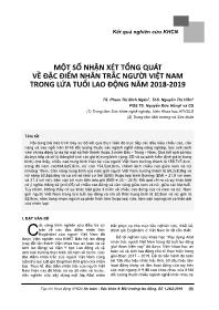 Đề tài Một số nhận xét tổng quát về đặc điểm nhân trắc người Việt Nam trong lứa tuổi lao động năm 2018-2019