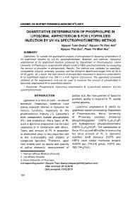 Đề tài Quantitative Determination Of Phospholipid In Liposomal Amphotericin B For Lyophilized Injection By Uv-Vis Spectrophotometric Method - Nguyen Tuan Quang