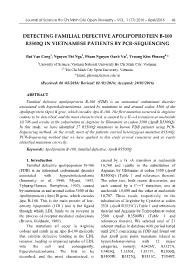 Detecting Familial Defective Apolipoprotein B-100 R3500q In Vietnamese Patients By Pcr-Sequencing - Bui Van Cong