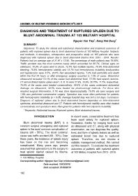 Diagnosis And Treatment Of Ruptured Spleen Due To Blunt Abdominal Trauma At 103 Military Hospital - Nguyen Van Tiep