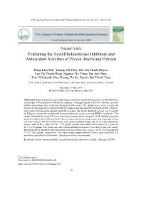 Evaluating the Acetylcholinesterase Inhibitory and Antioxidant Activities of Persea Americana Extracts - Dang Kim Thu