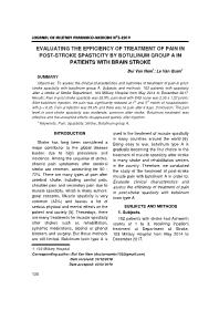 Evaluating The Efficiency Of Treatment Of Pain In Post-Stroke Spasticity By Botulinum Group A In Patients With Brain Stroke – Bui Van Nam