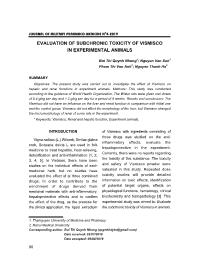 Evaluation Of Subchronic Toxicity Of Vismisco In Experimental Animals – Bui Thi Quynh Nhung