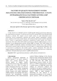 Factors Of Quality Management System Influencing Organizational Performance: A Study Of Pharmaceutical Factories Getting Gmp Certificate In Vietnam - Nguyen Thuy Quynh Loan