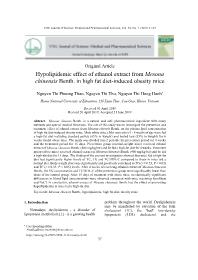 Hypolipidemic effect of ethanol extract from Mesona chinensis Benth. in high fat diet-induced obesity mice - Nguyen Thi Phuong Thao