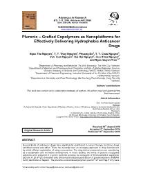 Pluronic – Grafted Copolymers as Nanoplatforms for Effectively Delivering Hydrophobic Anticancer Drugs - Ngoc The Nguyen