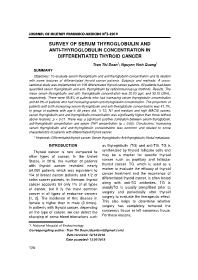 Survey Of Serum Thyroglobulin And Anti-Thyroglobulin Concentration In Differentiated Thyroid Cancer – TranThi Doan