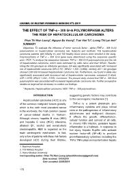 The Effect Of Tnf-Α - 308 G>A Polymorphism Alters The Risk Of Hepatocellular Carcinoma - Phan Thi Hien Luong