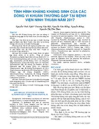 Tình hình kháng kháng sinh của các dòng vi khuẩn thường gặp tại Bệnh viện Ninh Thuận năm 2017