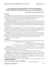 Tỷ lệ stress ở học sinh trường THPT Lê Trung Kiên, huyện Đông Hòa, tỉnh Phú Yên và các yếu tố liên quan