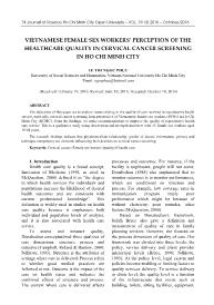 Vietnamese Female Sex Workers’ Perception Of The Healthcare Quality In Cervical Cancer Screening In Ho Chi Minh City – Le Thi Ngoc Phuc