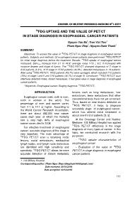 18FDG uptake and the value of PET/CT in stage diagnosis in esophageal cancer patients – Nguyen Van Ba