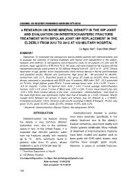 A research on bone mineral density in the hip joint and evaluation on intertrochanteric fracture treatment with bipolar joint hip replacement in the elderly from 2012 to 2015 at 103 military hospital – Le Ngoc Hai