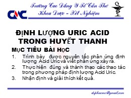 Bài giảng Định lượng uric acid trong huyết thanh – Trường Cao đẳng Y tế Cần Thơ