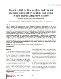 Bào chế và đánh giá động học phóng thích viên nén metformin hydroclorid 750 mg phóng thích kéo dài với hệ tá dược tạo khung matrix thân nước – Nguyễn Hữu Vĩnh Trung