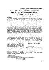 Characteristics of vertebral injury in the thoracolumbar - Lumbar spinal injuries at 103 military hospital – Hoang Thanh Tung