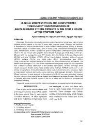 Clinical manifestations and computerized tomography characteristics of acute ischemic stroke patients in the first 6 hours after symptom onset – Nguyen Quang An