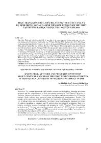 Đề tài Thực trạng kiến thức, thái độ, về ung thư cổ tử cung và dự định phòng ngừa của sinh viên điều dưỡng năm thứ nhất tại Trường Đại học Y dược – Lê Thị Bích Ngọc