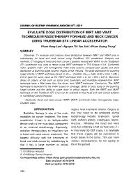 Evaluate dose distribution of imrt and vmat technique in radiotherapy for head and neck cancer using truebeam stx linear accelerator – Pham Hong Lam