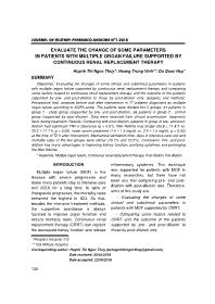 Evaluate the change of some parameters in patients with multiple organ failure supported by continuous renal replacement therapy – Huynh Thi Ngoc Thuy