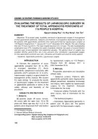 Evaluating the results of laparoscopic surgery in the treatment of total appendicitis peritonitis at 115 people’s hospital – Nguyen Quang Huy