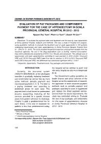 Evaluation of pay packages and components payment for the case of appendectomy in sonla provincial general hospital in 2012 – 2013 – Nguyen Duc Toan