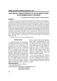 Natomical Characteristics Of Facial Nerve Trunk In Vietnamese Adult Cadavers – Le Quang Tuyen