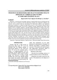 Research on behaviors and delay in seeking health services of tuberculosis patient at nam dinh province in 2013 – Nguyen Dinh Tuan