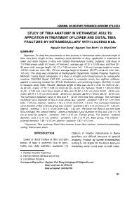 Study of tibia anatomy in vietnamese adults: Appication in treatment of lower and distal tibia Fracture by intramedullary with locking nail – Nguyen Viet Dung