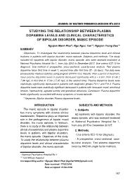 Studying the relationship between plasma dopamine levels and clinical characteristics of bipolar disorder, manic episode – Nguyen Manh Phat