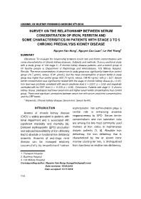 Survey on the relationship between serum concentration of iron, ferritin and some characterisitics in patients with stage 3 to 5 chronic predialysis kidney disease – Nguyen Van Hung