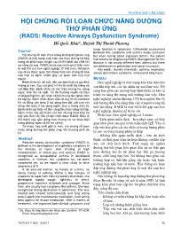 Đề tài Hội chứng rối loạn chức năng đường thở phản ứng (RADS: Reactive Airways Dysfunction Syndrome) – Hồ Quốc Khải