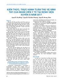 Đề tài Kiến thức, thực hành tuân thủ vệ sinh tay của nhân viên y tế tại Bệnh viện Xuyên Á năm 2017 – Nguyễn Thị Bông