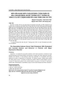 Mối liên quan giữa cholesterol toàn phần và hdl-cholesterol huyết tương với ý tưởng và hành vi tự sát ở bệnh nhân rối loạn trầm cảm chủ yếu