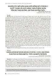 Nghiên cứu mối liên quan giữa nồng độ cystatin C huyết thanh và chức năng thận ở bệnh nhân tiền đái tháo đường, đái tháo đường thể 2