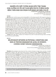 Nghiên cứu mối tương quan giữa tình trạng dinh dưỡng và tốc độ thoái biến protid ở bệnh nhân bệnh thận mạn giai đoạn cuối đang lọc máu chu kỳ