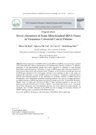 Novel Alterations of Some Mitochondrial tRNA Genes in Vienamese Colorectal Cancer Patients – Pham Thi Bich