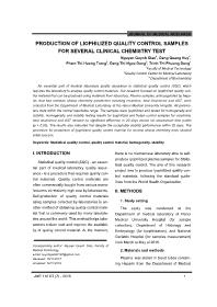 Production of liophilized quality control samples for several clinical chemistry test – Nguyen Quynh Dao